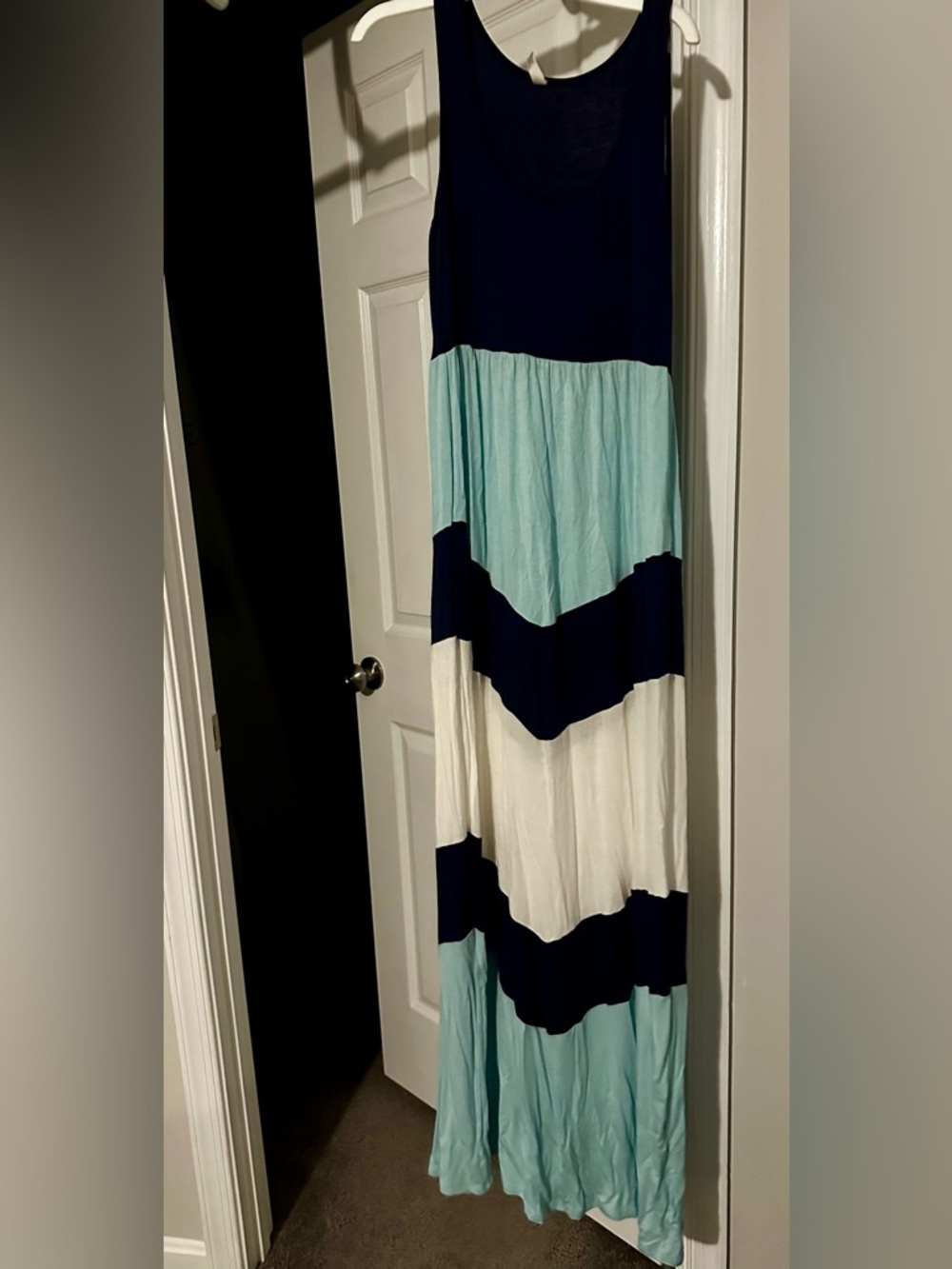Pinkblush Chevron Tiered Maxi Skirt in Navy, Light Blue & White